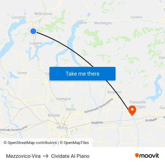 Mezzovico-Vira to Cividate Al Piano map
