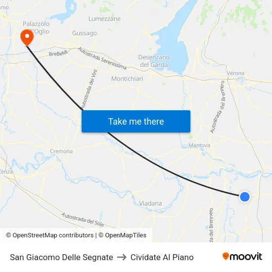 San Giacomo Delle Segnate to Cividate Al Piano map