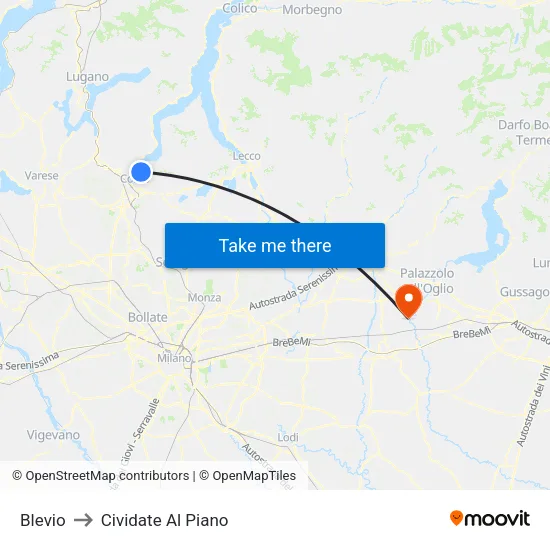Blevio to Cividate Al Piano map