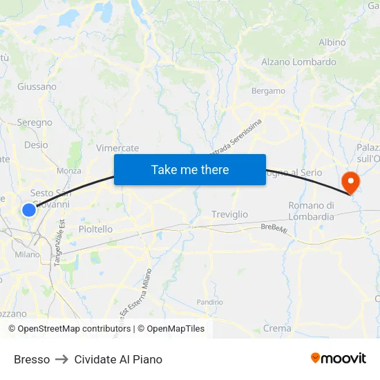 Bresso to Cividate Al Piano map