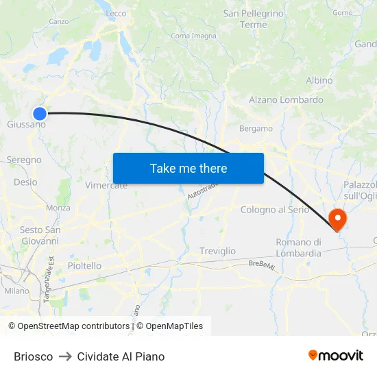 Briosco to Cividate Al Piano map