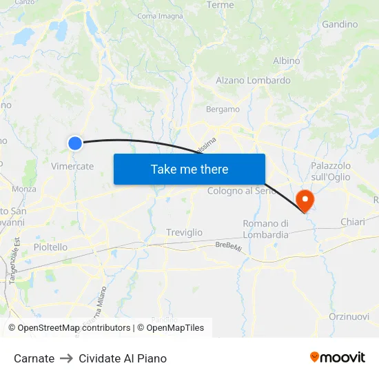 Carnate to Cividate Al Piano map