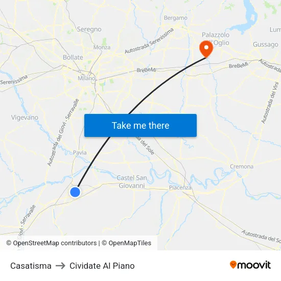 Casatisma to Cividate Al Piano map