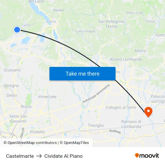 Castelmarte to Cividate Al Piano map