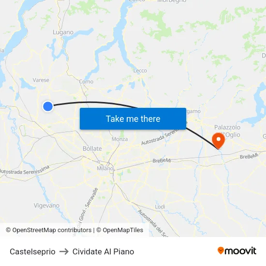 Castelseprio to Cividate Al Piano map