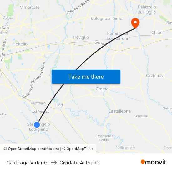 Castiraga Vidardo to Cividate Al Piano map