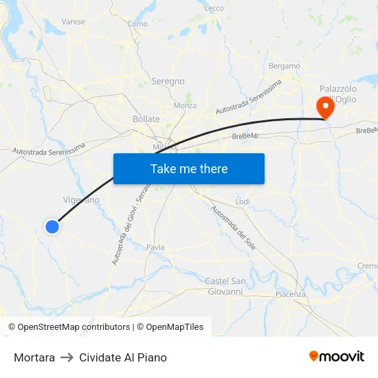 Mortara to Cividate Al Piano map