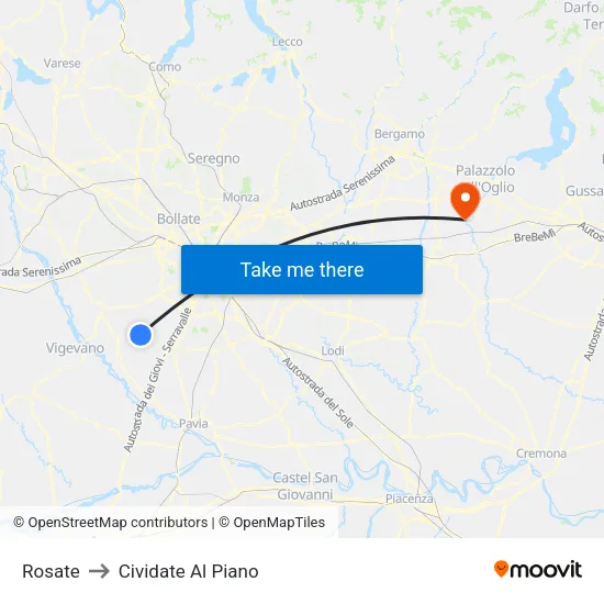 Rosate to Cividate Al Piano map