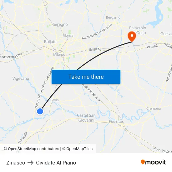 Zinasco to Cividate Al Piano map