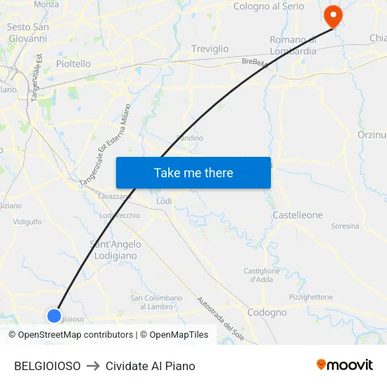 BELGIOIOSO to Cividate Al Piano map