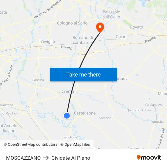MOSCAZZANO to Cividate Al Piano map