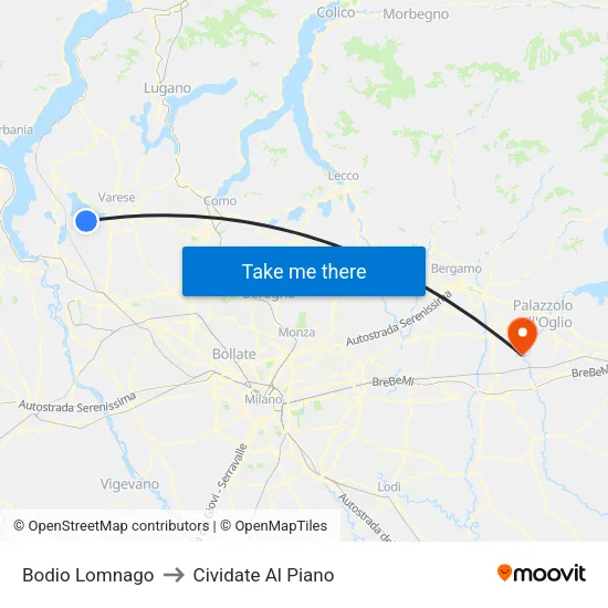 Bodio Lomnago to Cividate Al Piano map
