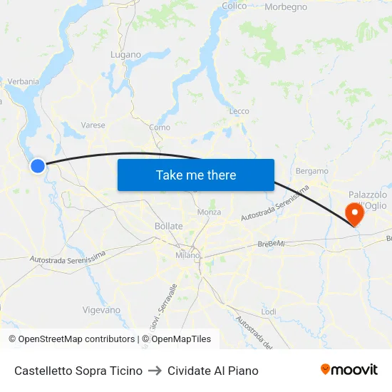 Castelletto Sopra Ticino to Cividate Al Piano map