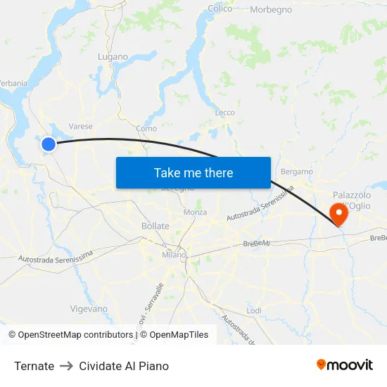 Ternate to Cividate Al Piano map