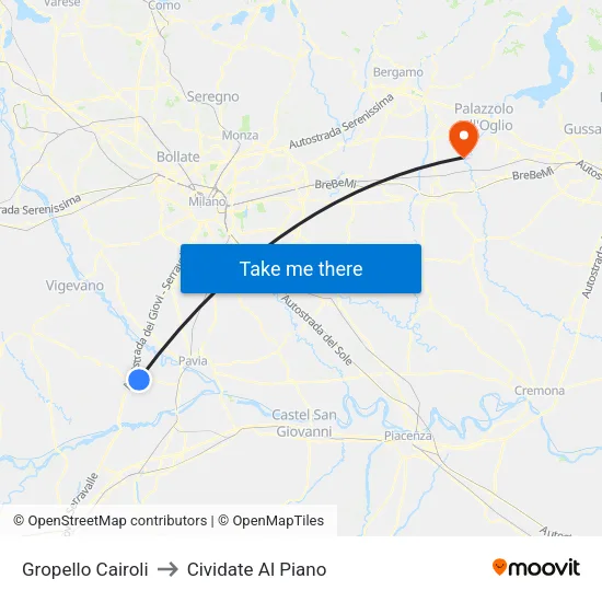 Gropello Cairoli to Cividate Al Piano map