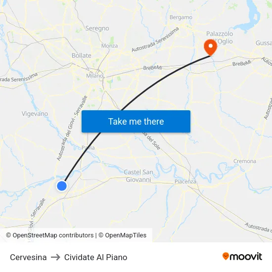 Cervesina to Cividate Al Piano map