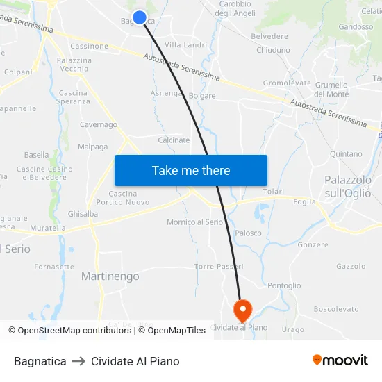 Bagnatica to Cividate Al Piano map