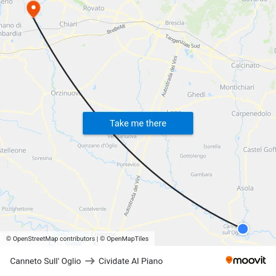 Canneto Sull' Oglio to Cividate Al Piano map