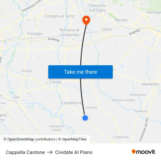 Cappella Cantone to Cividate Al Piano map