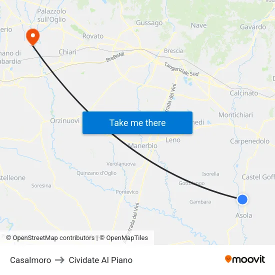 Casalmoro to Cividate Al Piano map