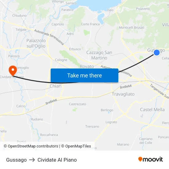 Gussago to Cividate Al Piano map