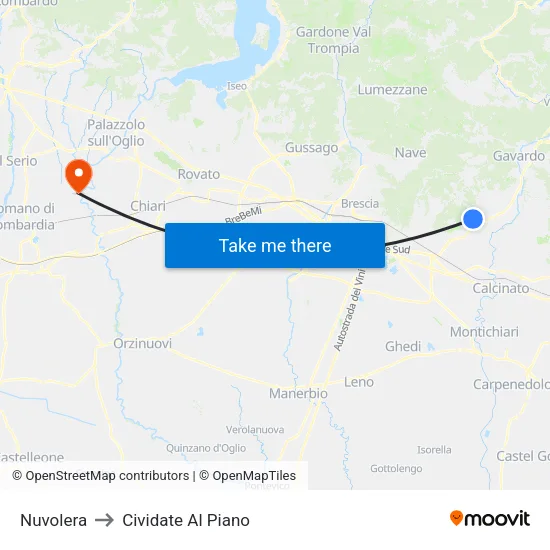 Nuvolera to Cividate Al Piano map