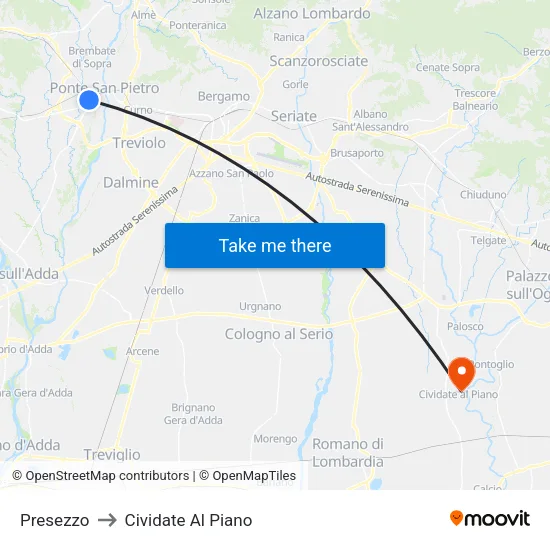 Presezzo to Cividate Al Piano map