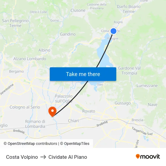 Costa Volpino to Cividate Al Piano map