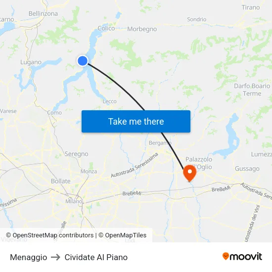 Menaggio to Cividate Al Piano map