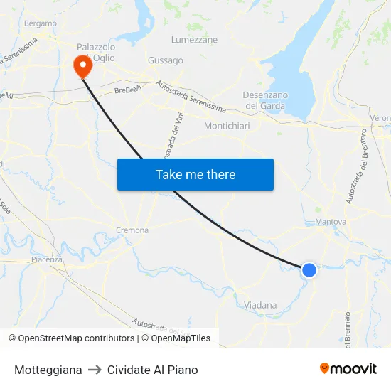 Motteggiana to Cividate Al Piano map