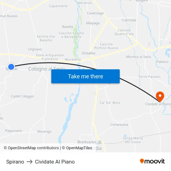 Spirano to Cividate Al Piano map