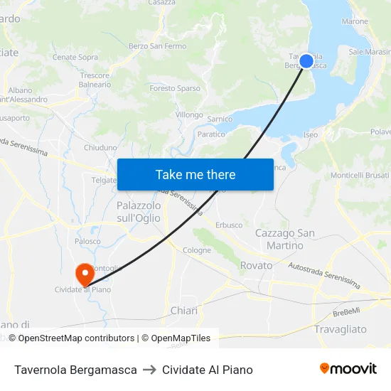 Tavernola Bergamasca to Cividate Al Piano map