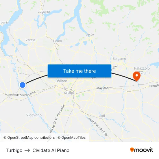 Turbigo to Cividate Al Piano map