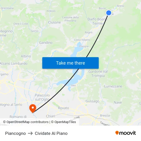 Piancogno to Cividate Al Piano map