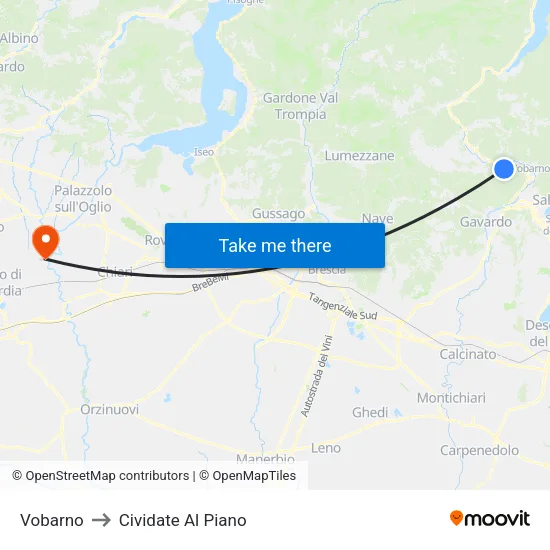 Vobarno to Cividate Al Piano map