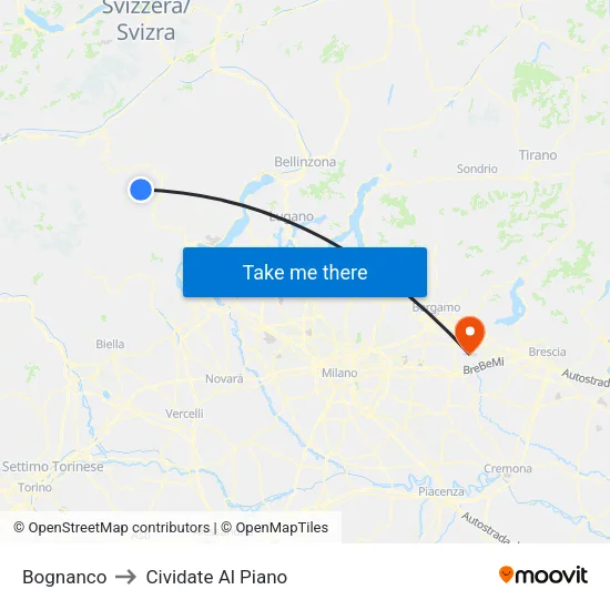 Bognanco to Cividate Al Piano map