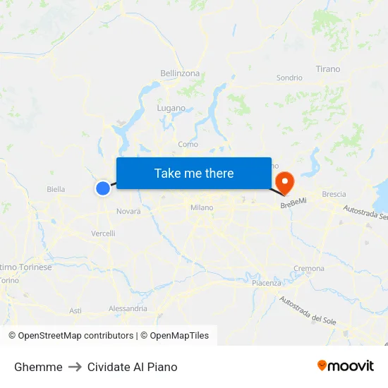 Ghemme to Cividate Al Piano map