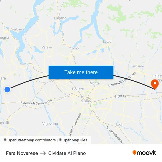 Fara Novarese to Cividate Al Piano map
