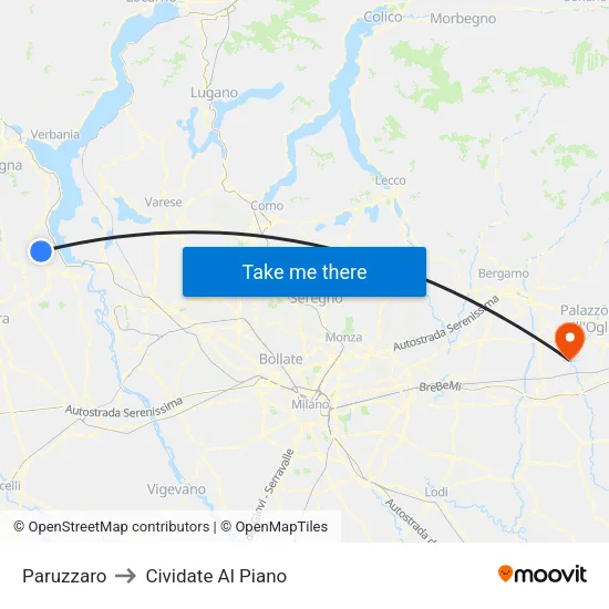 Paruzzaro to Cividate Al Piano map