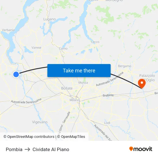 Pombia to Cividate Al Piano map