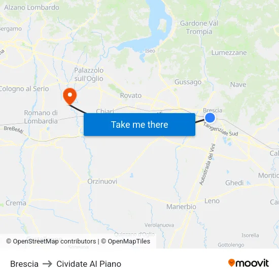 Brescia to Cividate Al Piano map
