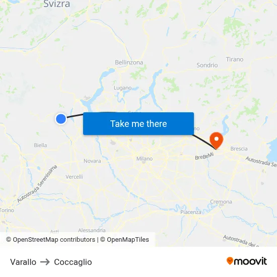 Varallo to Coccaglio map