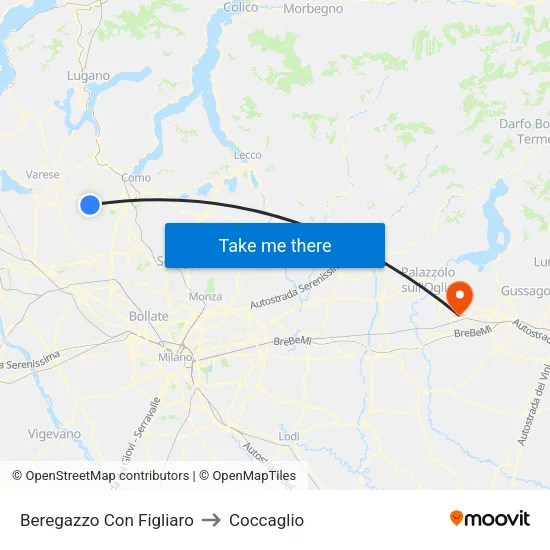 Beregazzo Con Figliaro to Coccaglio map
