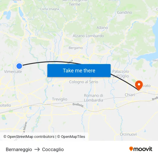 Bernareggio to Coccaglio map