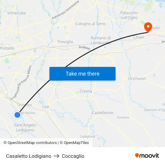 Casaletto Lodigiano to Coccaglio map