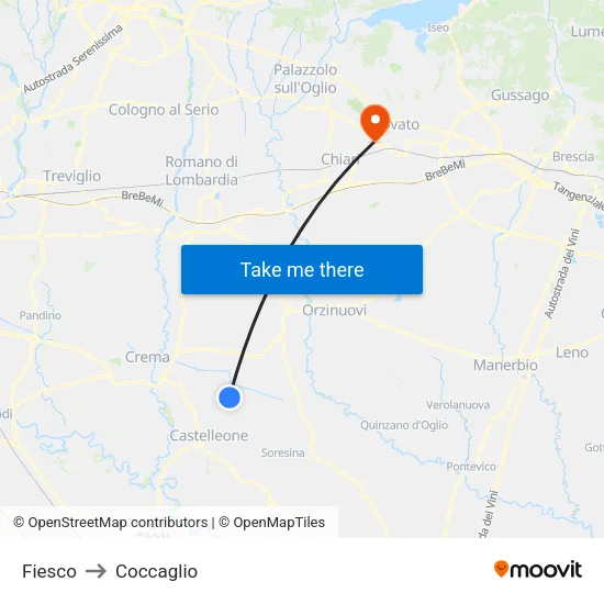 Fiesco to Coccaglio map