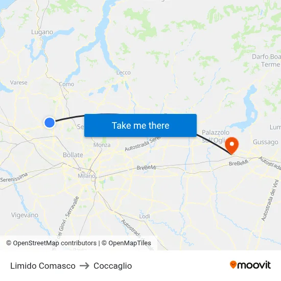 Limido Comasco to Coccaglio map