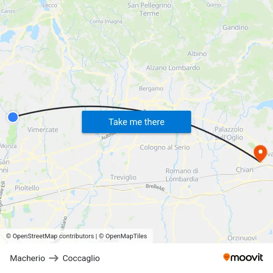Macherio to Coccaglio map