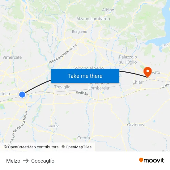 Melzo to Coccaglio map