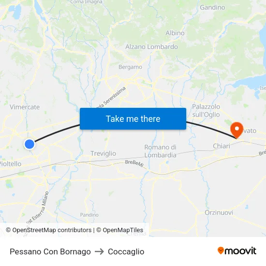 Pessano Con Bornago to Coccaglio map
